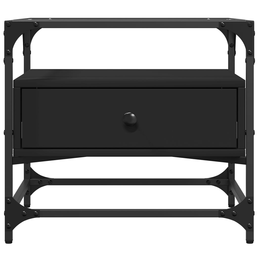 Coffee Table with Glass Top Black 50x50x45 cm Steel