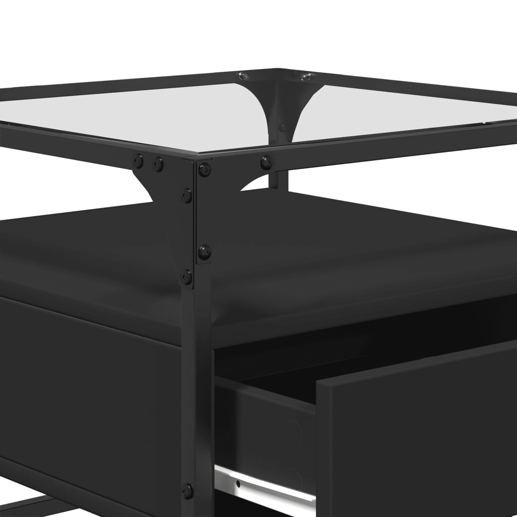 Coffee Table with Glass Top Black 50x50x45 cm Steel