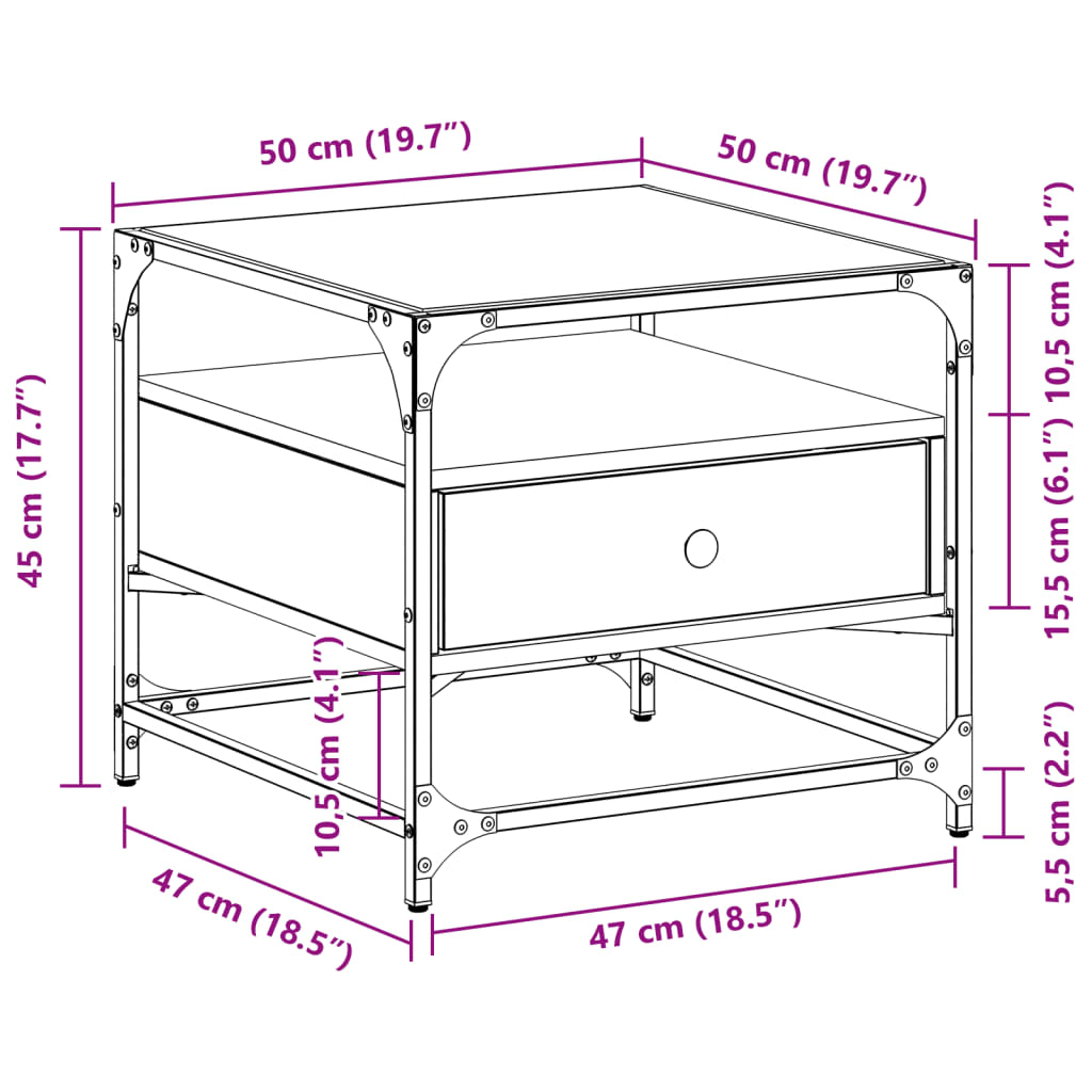 Coffee Table with Glass Top Black 50x50x45 cm Steel
