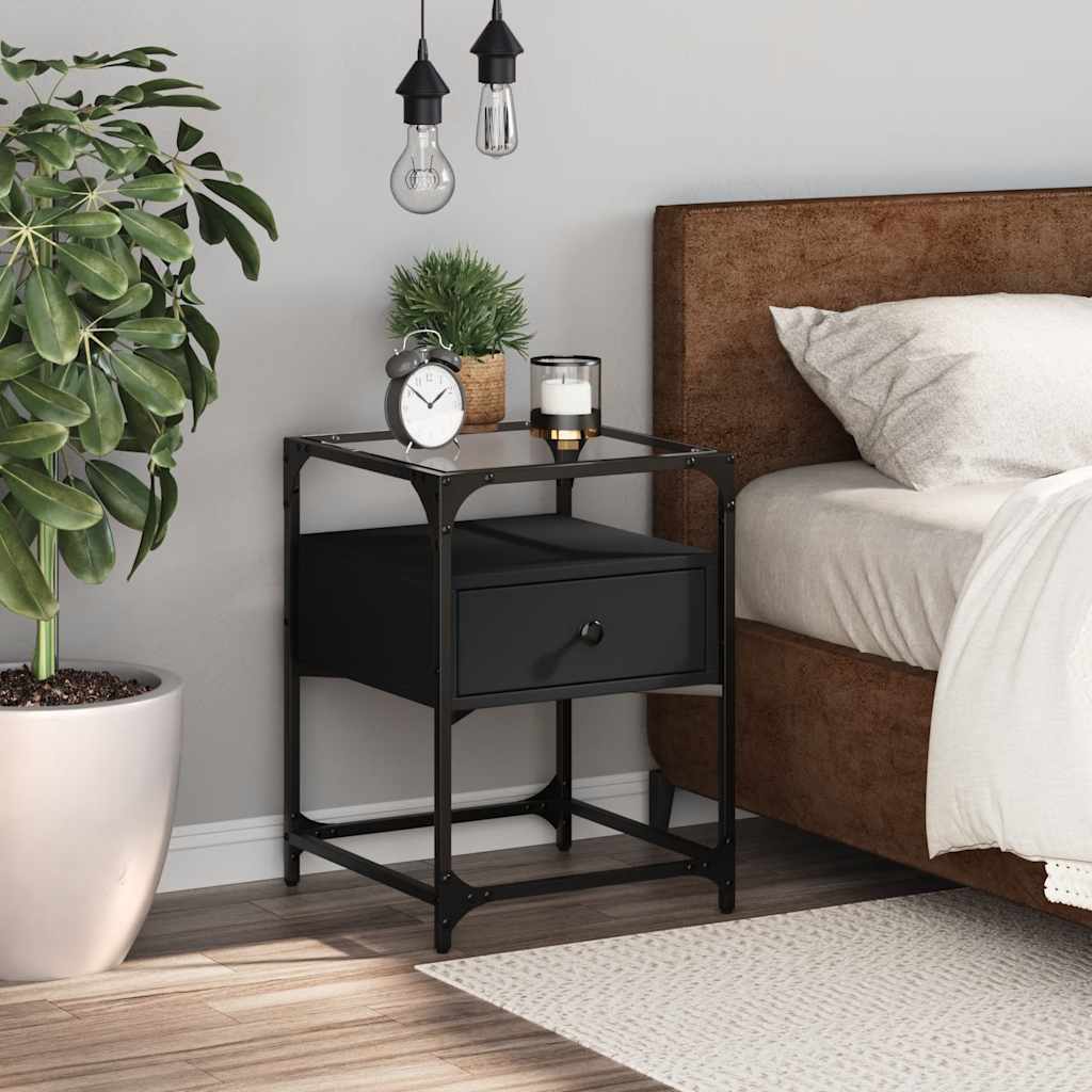 Sleek Black Bedside Cabinet 40x40x55 cm - Engineered Wood