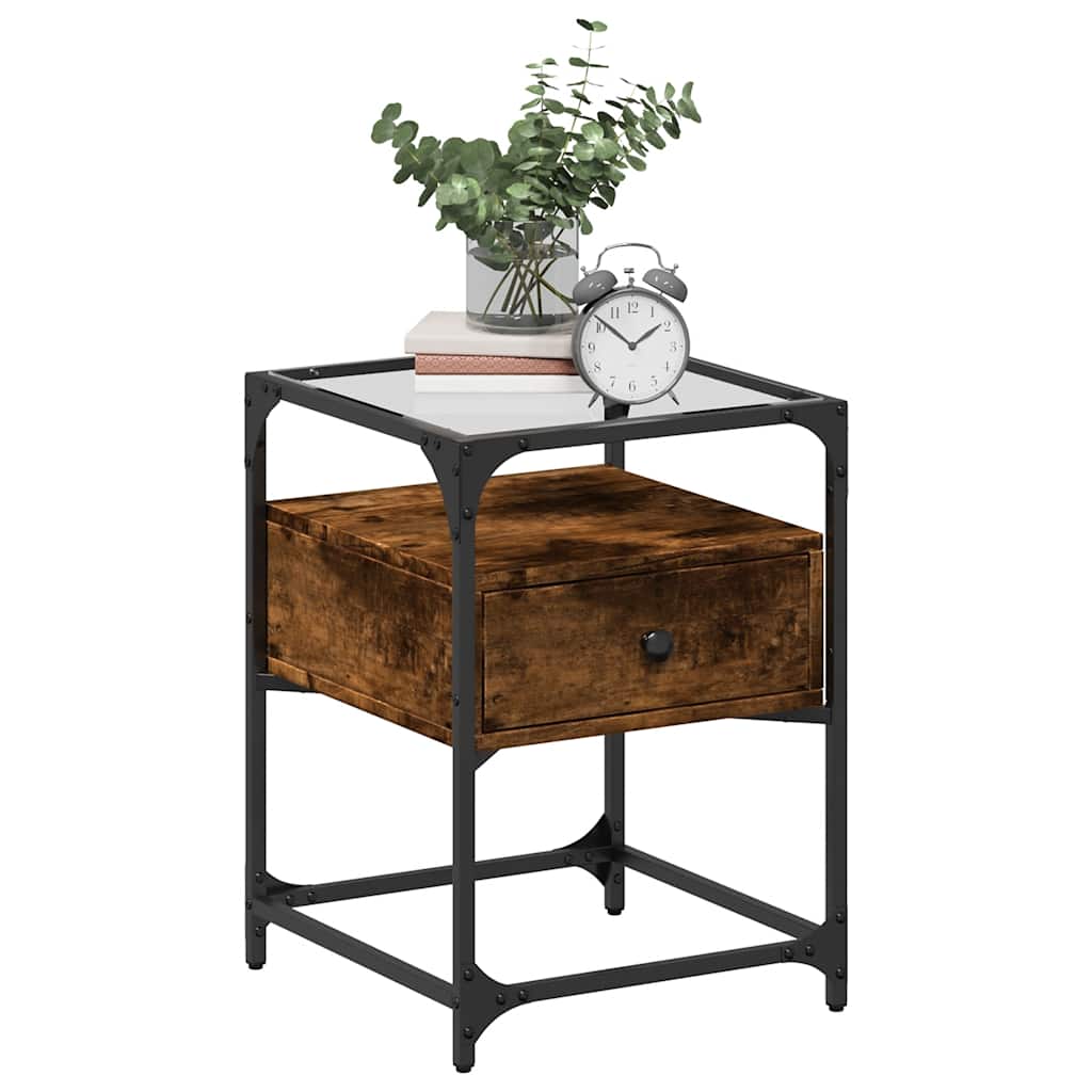 Smoked Oak Bedside Cabinet - 40x40x55 cm, Engineered Wood