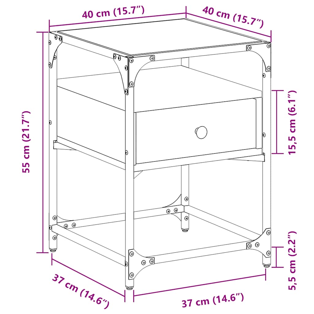 Smoked Oak Bedside Cabinet - 40x40x55 cm, Engineered Wood