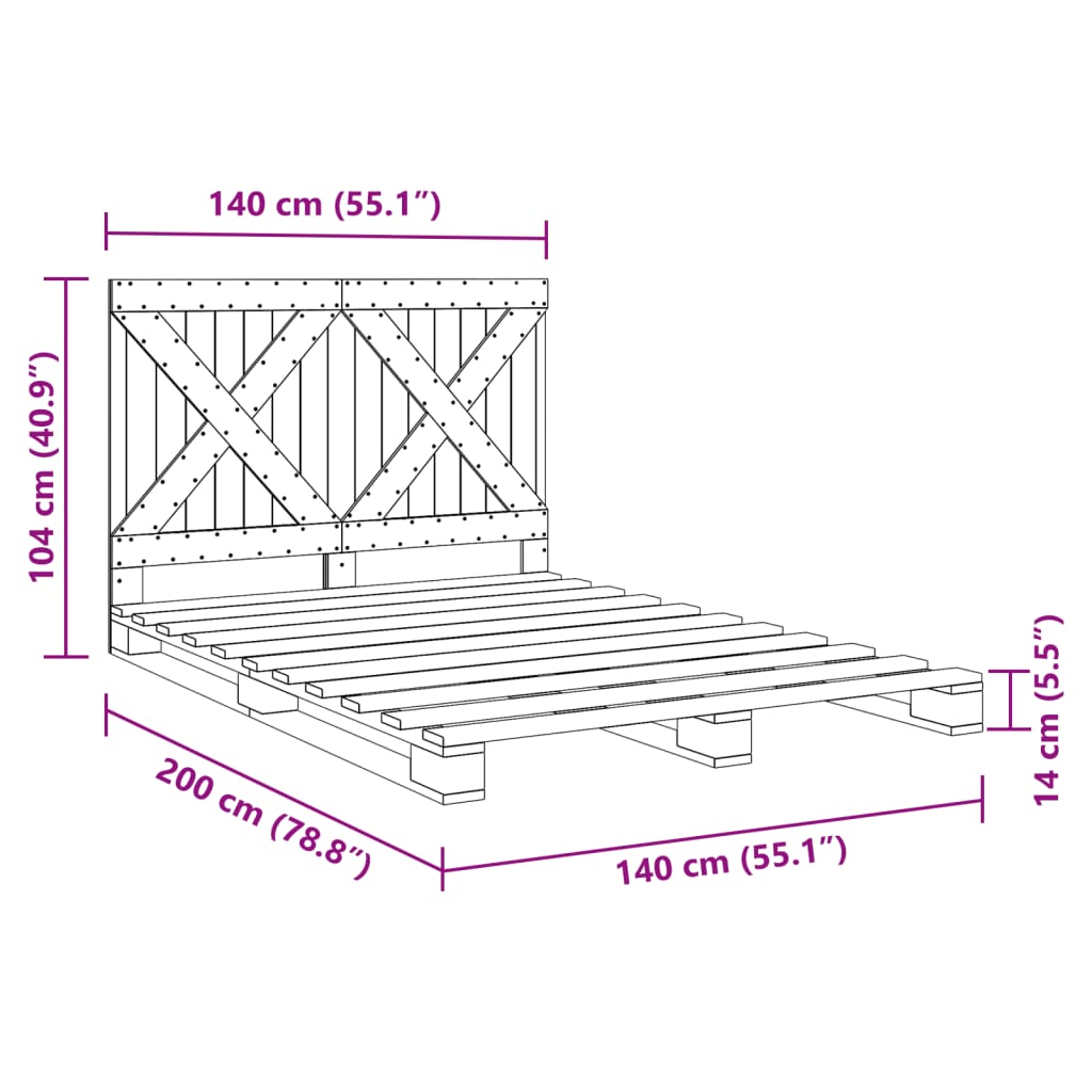 Bed Frame without Mattress Grey 140x200 cm Solid Wood Pine