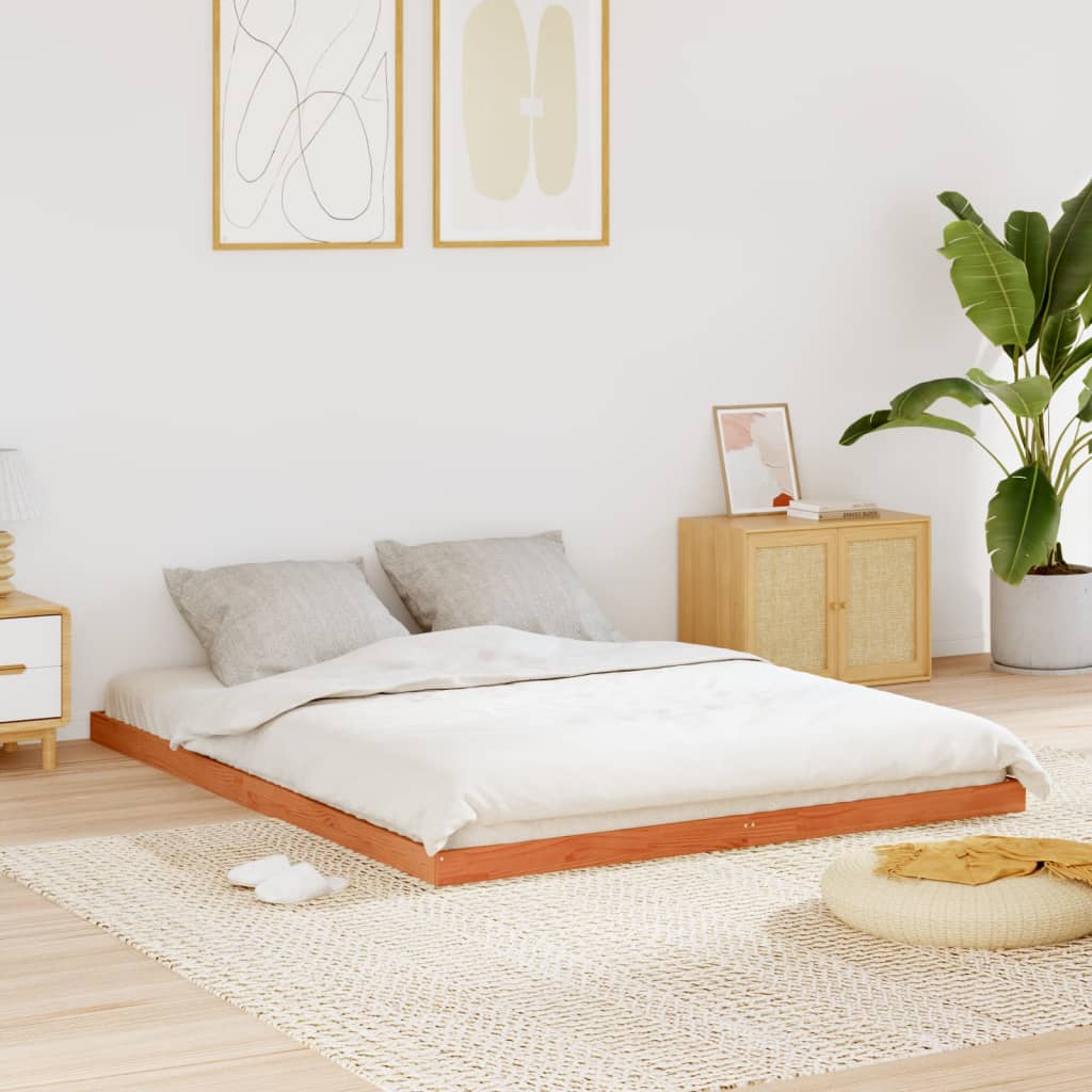 Solid Pine Wax Brown King Bed Frame 150x200 cm - No Mattress