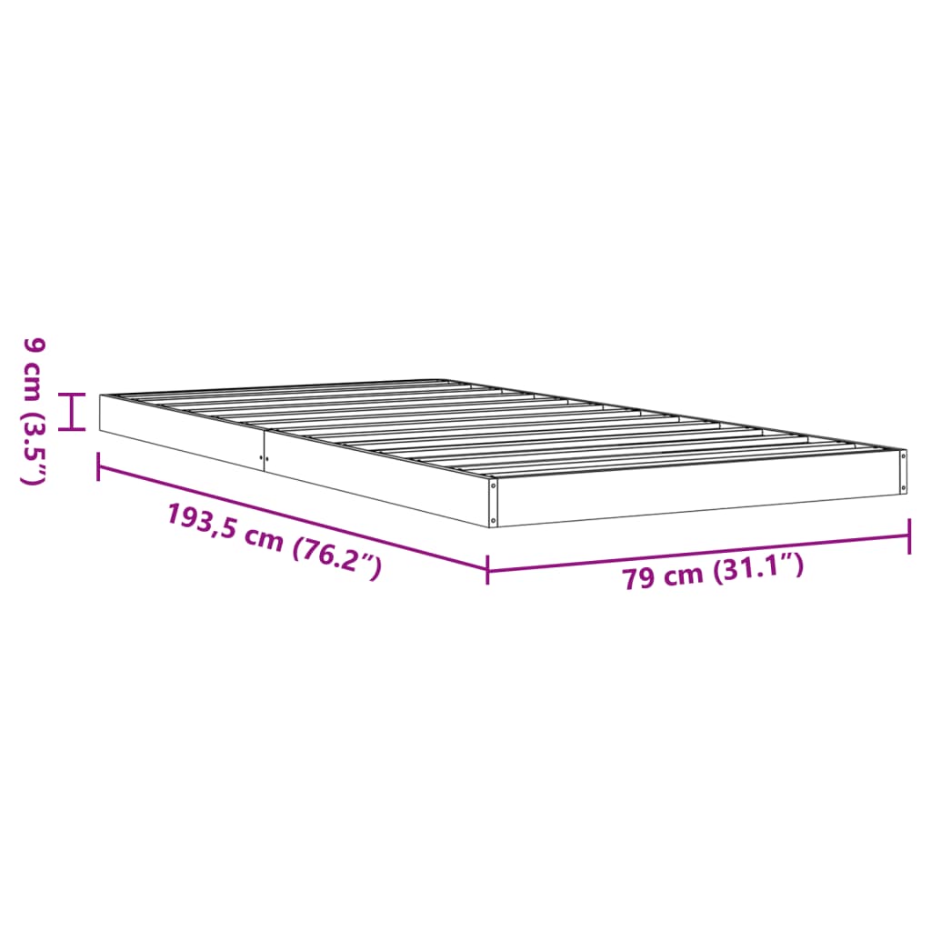 Wax Brown Solid Pine Bed Frame, 75x190 cm, Small Single Size