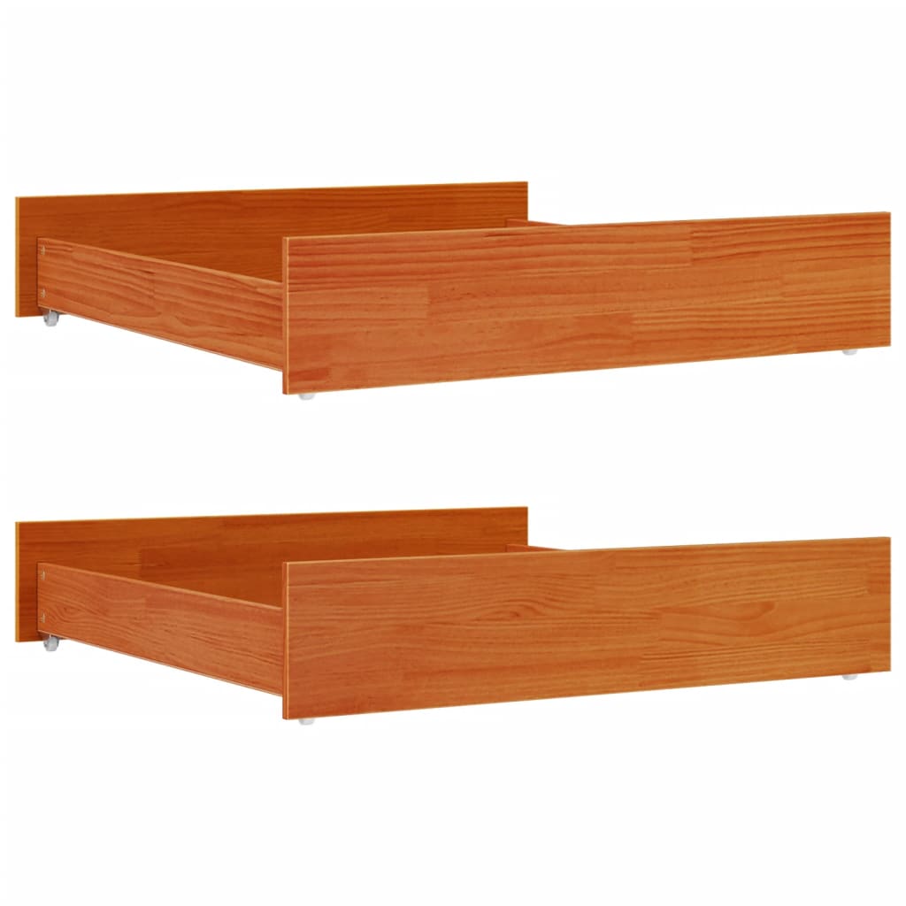 Solid Pine Wood Bed Drawers 2 Pcs - Wax Brown Finish