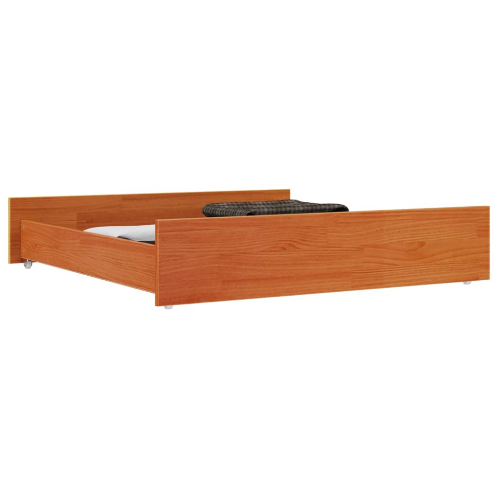 Solid Pine Wood Bed Drawers 2 Pcs - Wax Brown Finish