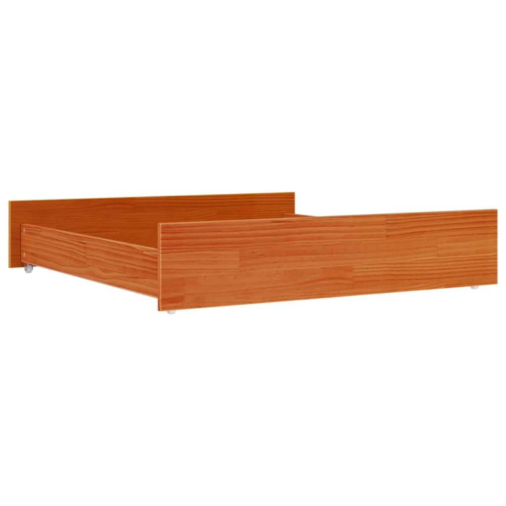 Solid Pine Wood Bed Drawers 2 Pcs - Wax Brown Finish