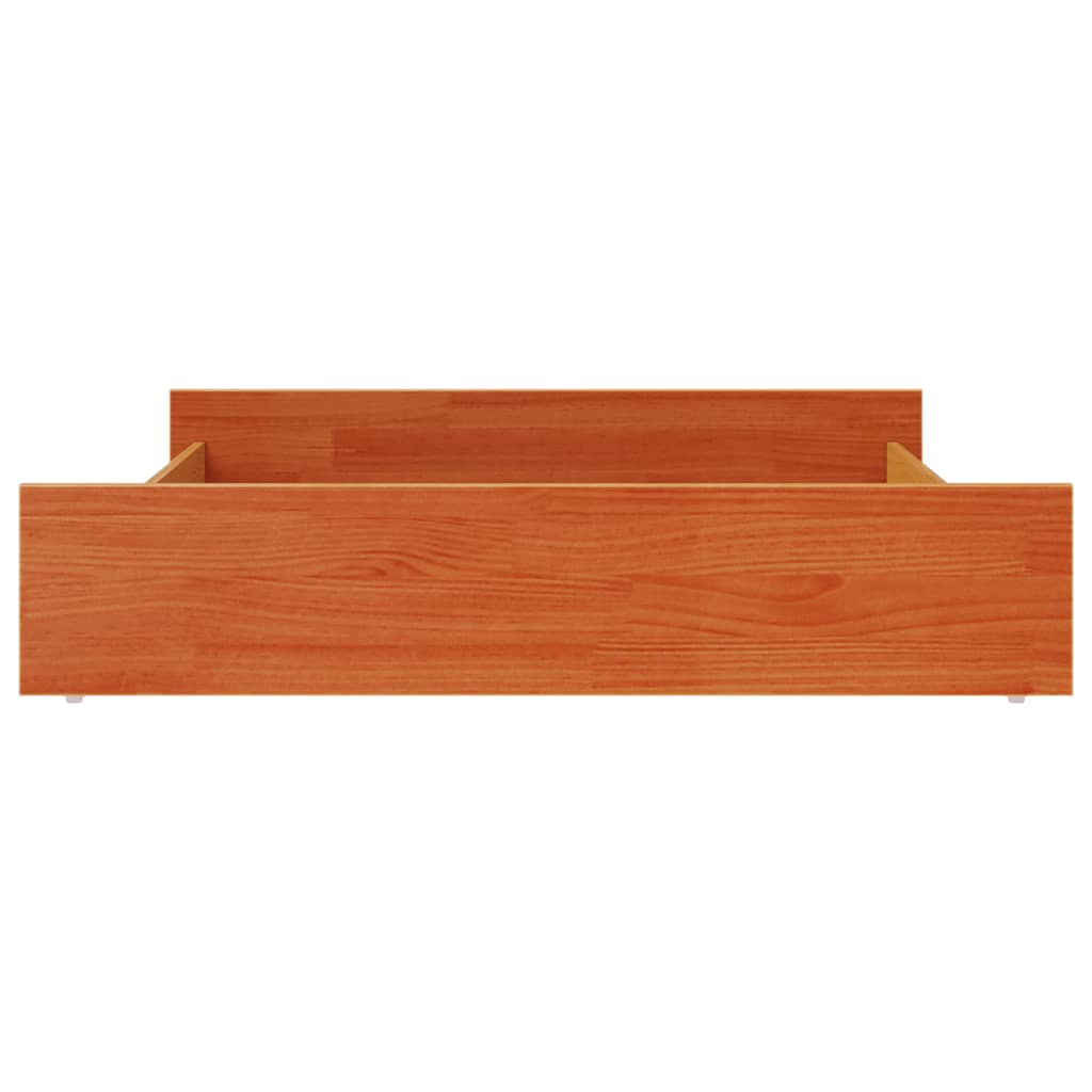 Solid Pine Wood Bed Drawers 2 Pcs - Wax Brown Finish