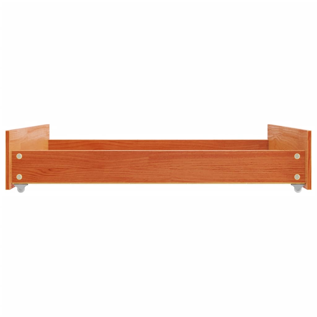 Solid Pine Wood Bed Drawers 2 Pcs - Wax Brown Finish