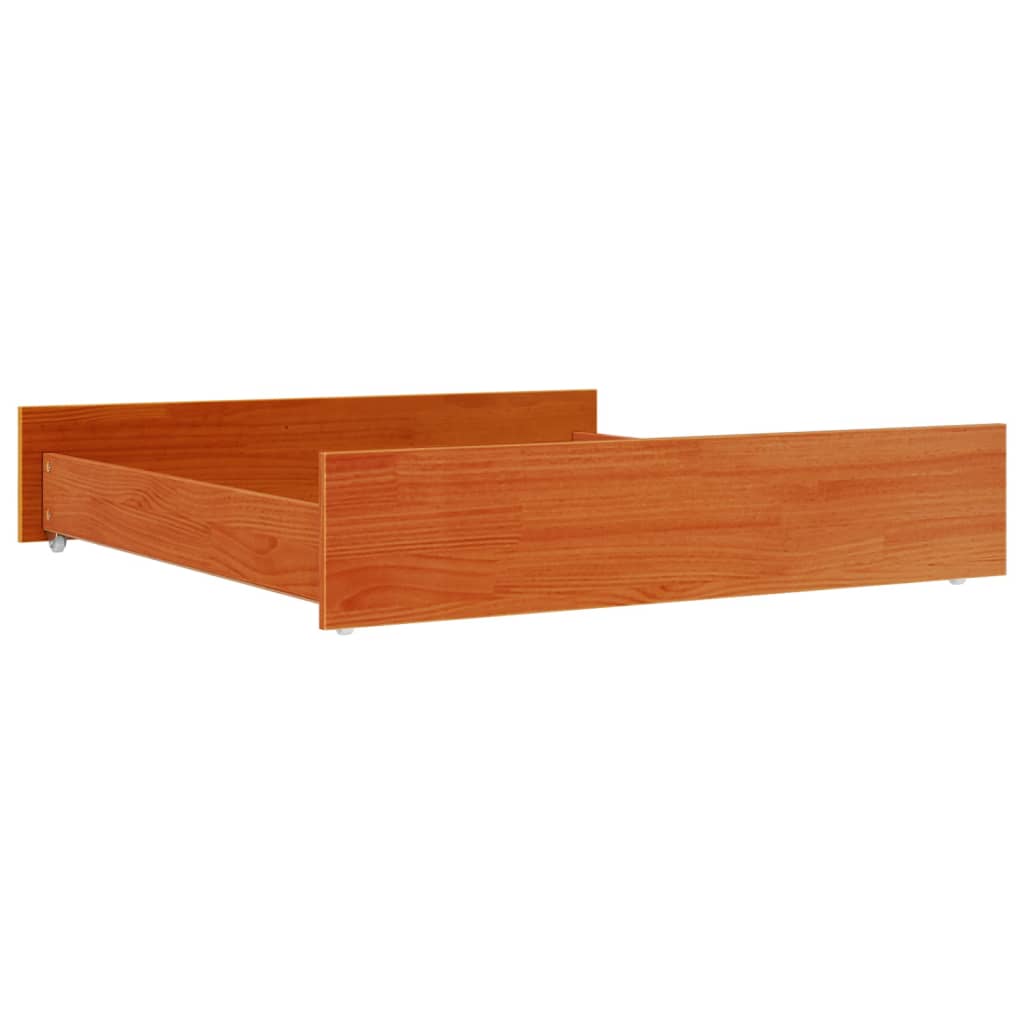 Solid Pine Wood Bed Drawers 2 Pcs - Wax Brown Finish