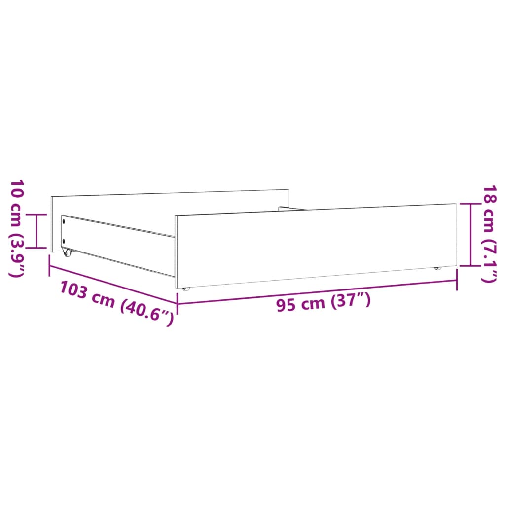 Solid Pine Wood Bed Drawers 2 Pcs - Wax Brown Finish