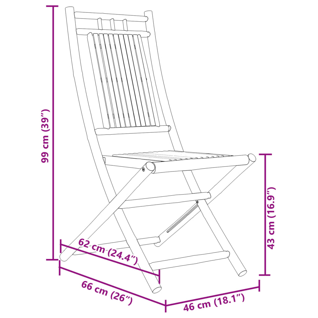 Bamboo Folding Garden Chairs Set of 2 - 46x66x99 cm