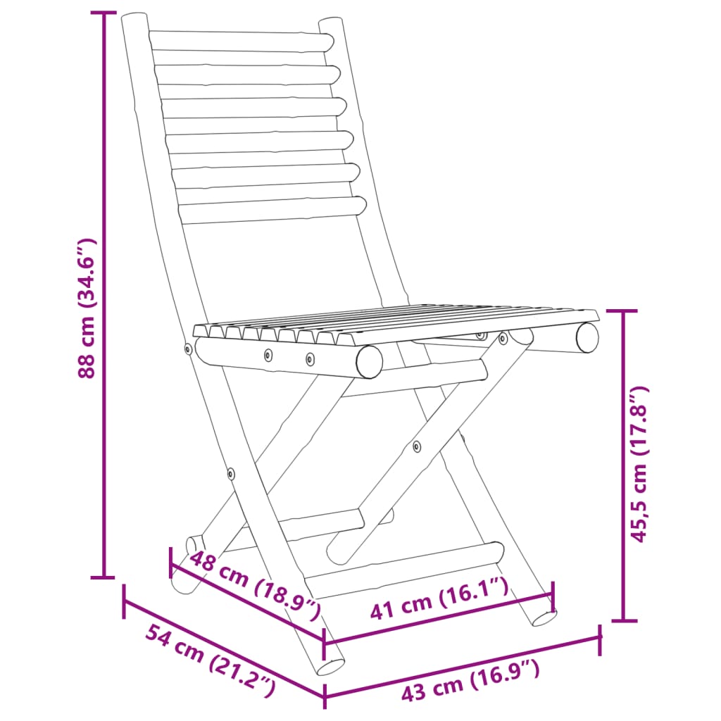 Bamboo Folding Garden Chairs, Set of 2, 43x54x88 cm - Natural Style