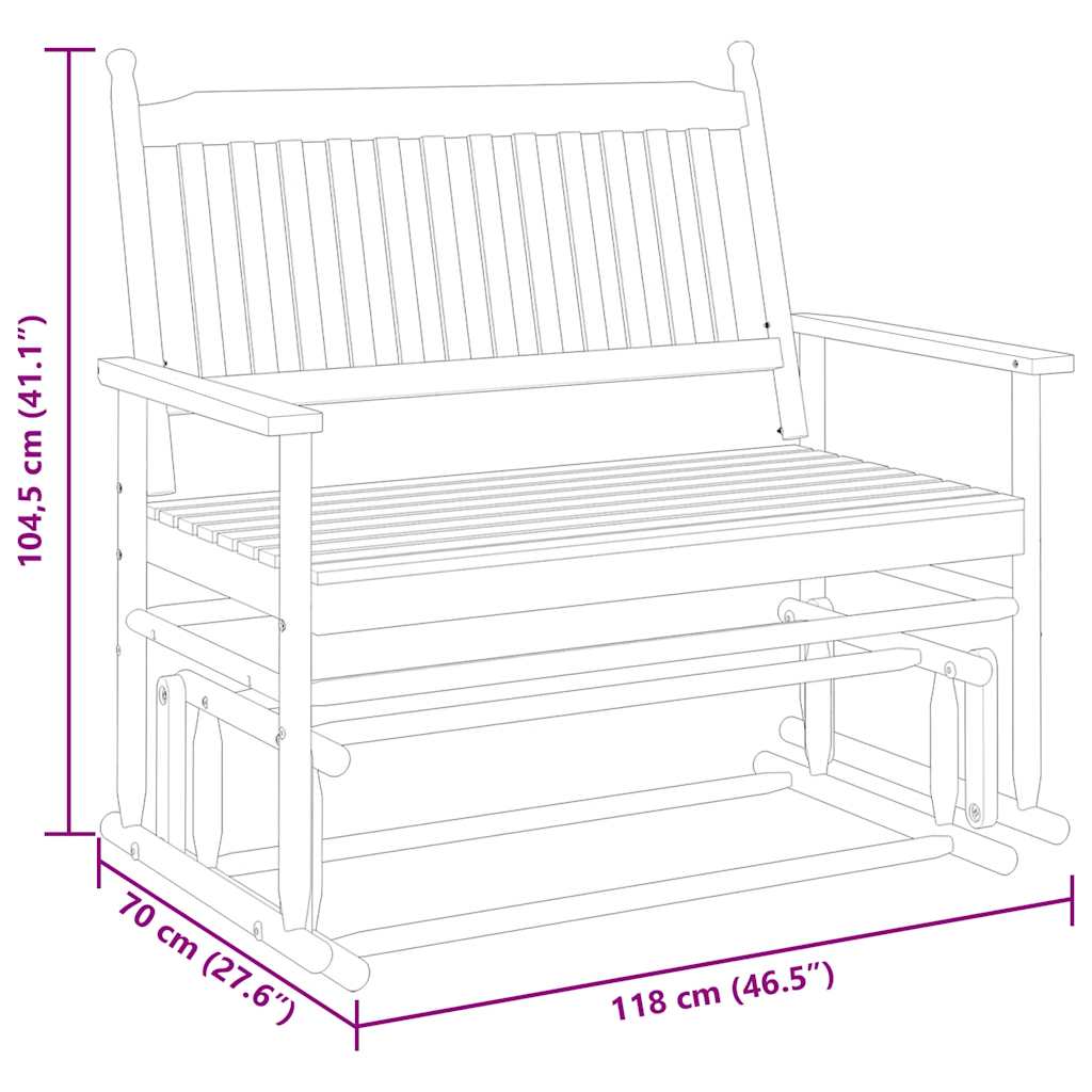 Black Solid Wood Poplar Glider Bench - 118x70x104.5 cm