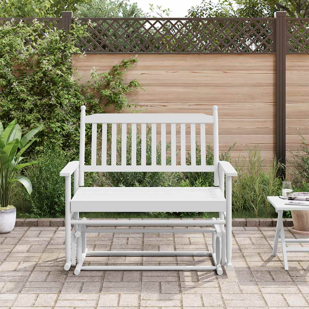 White Solid Wood Poplar Glider Bench, 118x70x104.5 cm
