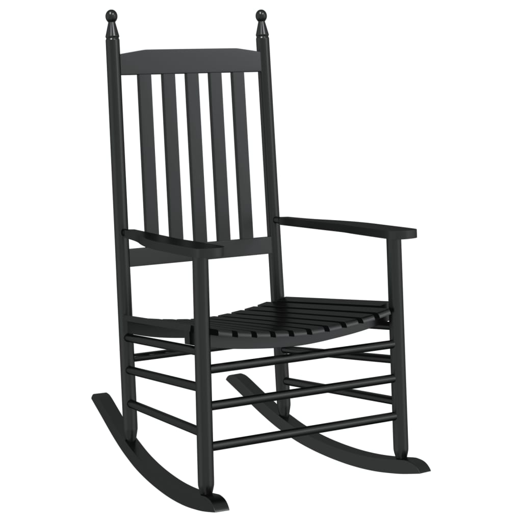 Black Solid Wood Poplar Rocking Chair with Curved Seat