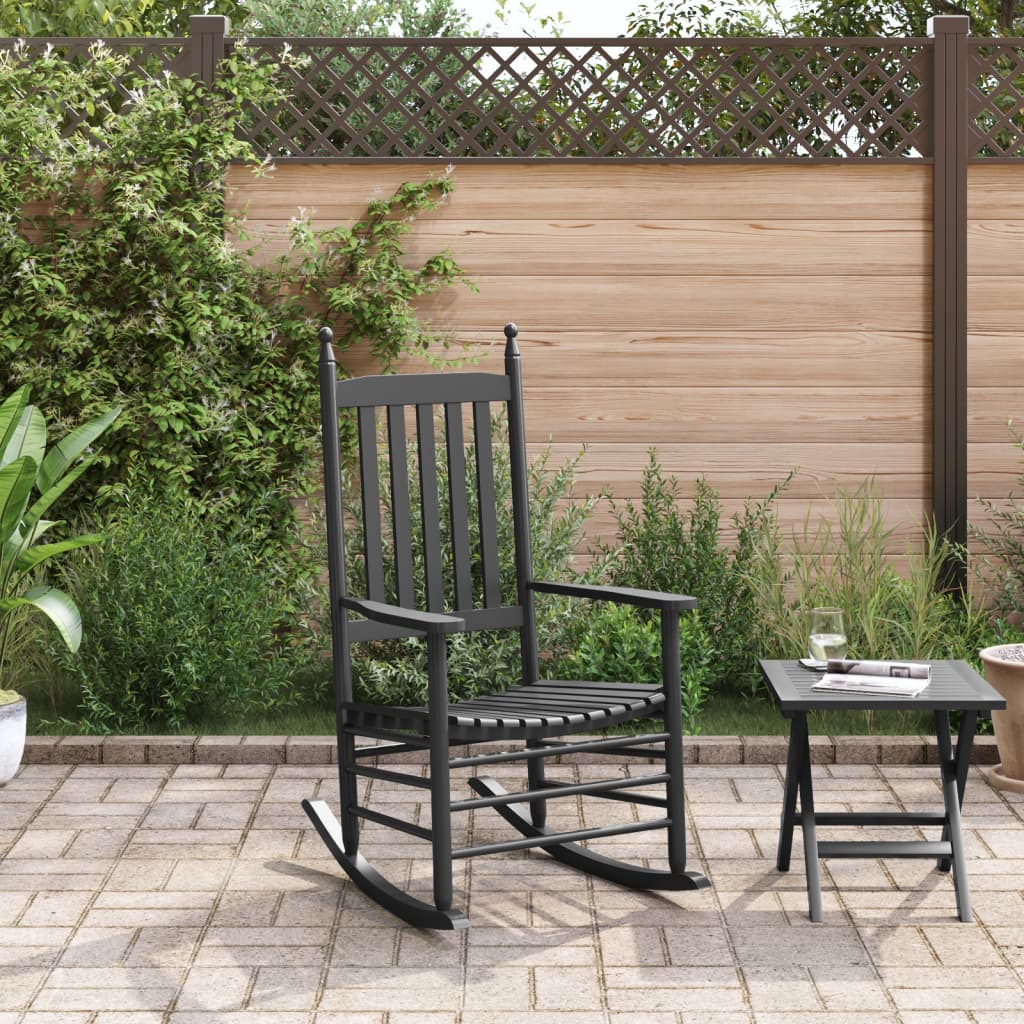 Black Solid Wood Poplar Rocking Chair with Curved Seat
