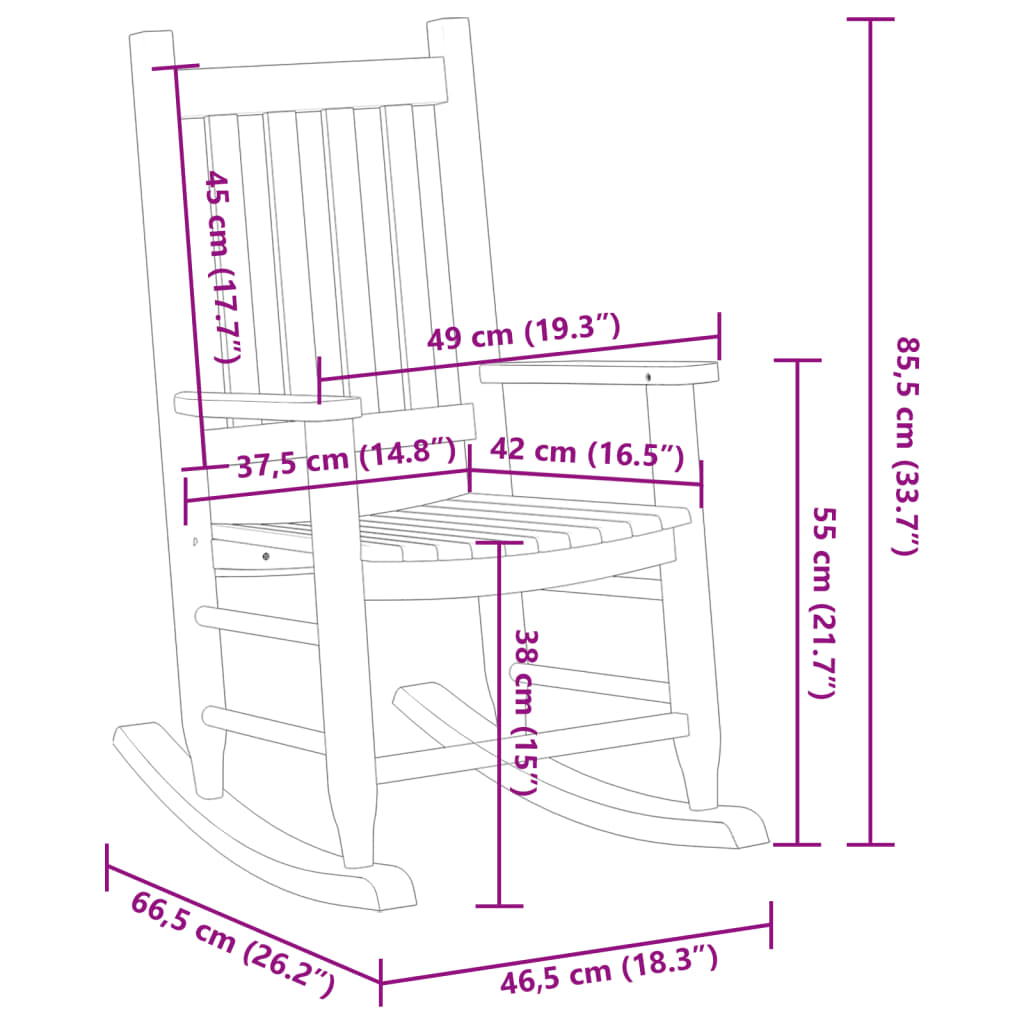 White Solid Wood Poplar Rocking Chair for Children