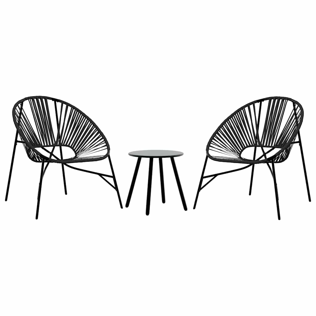 Elegant 3-Piece Black Poly Rattan Garden Chair Set