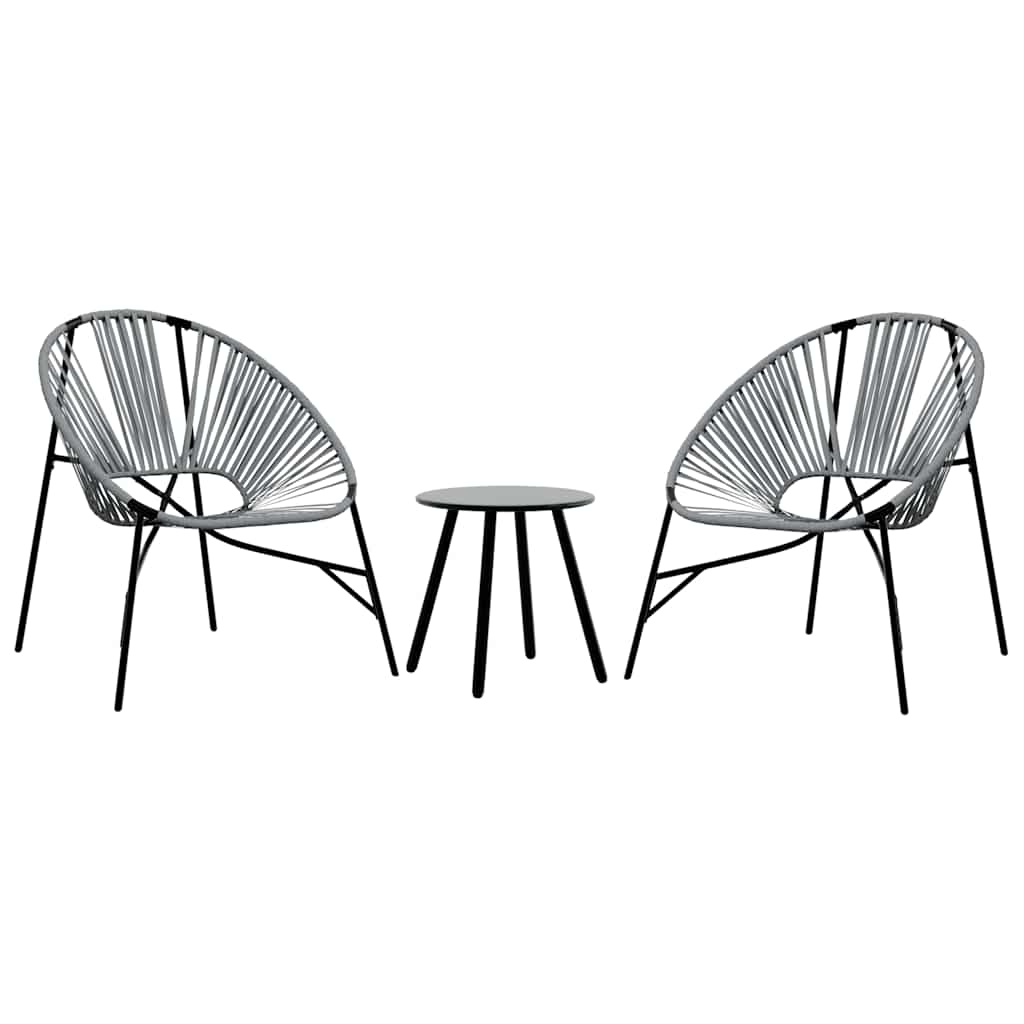 Stylish 3-Piece Black & Light Grey Poly Rattan Garden Chair Set