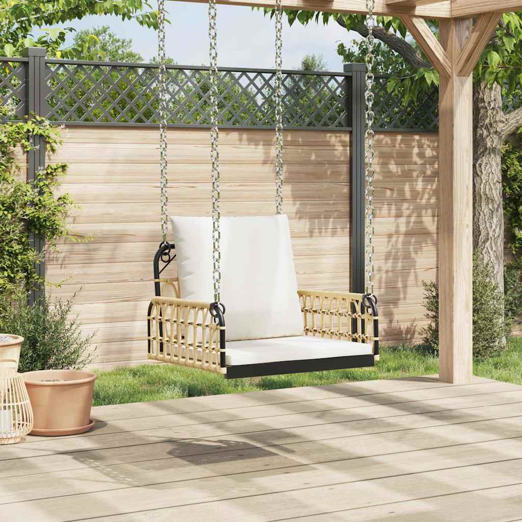 Poly Rattan Swing Chair with Cushions - Steel Frame