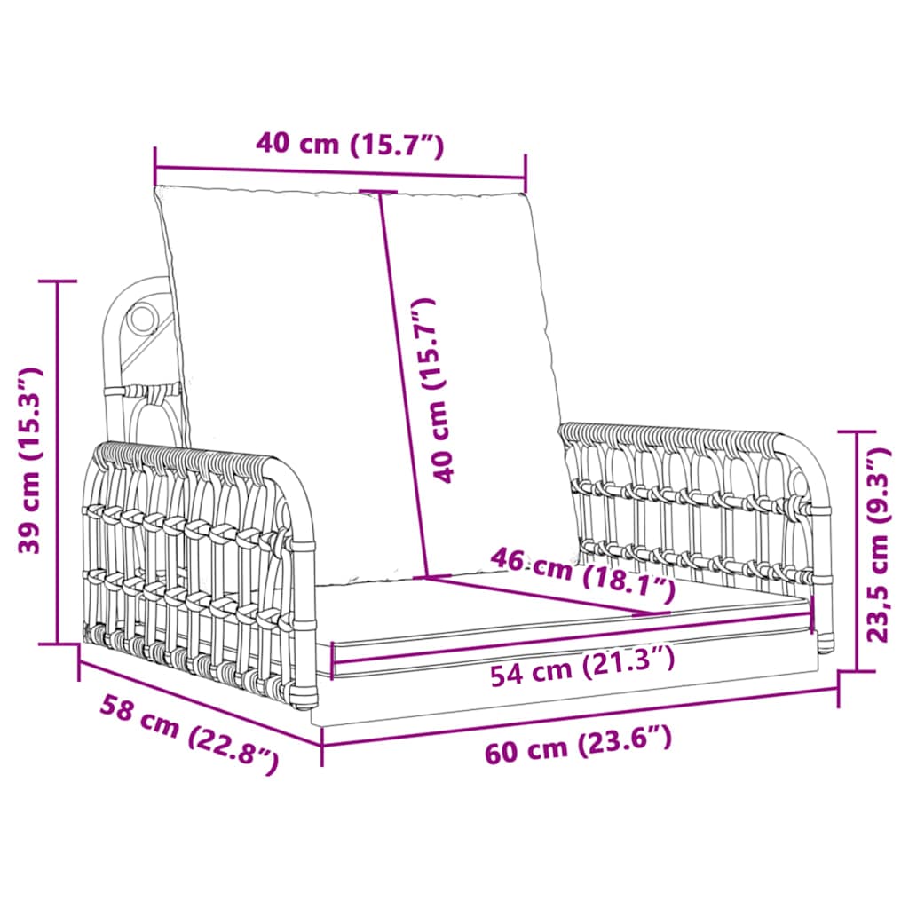 Poly Rattan Swing Chair with Cushions - Steel Frame