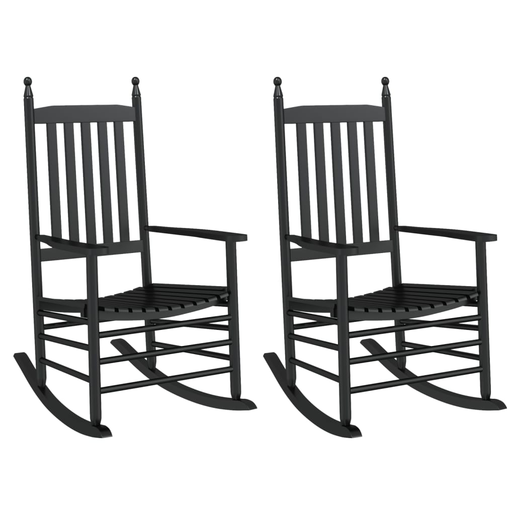 Black Solid Wood Rocking Chairs, Curved Seats, 2 Pcs Set - Poplar