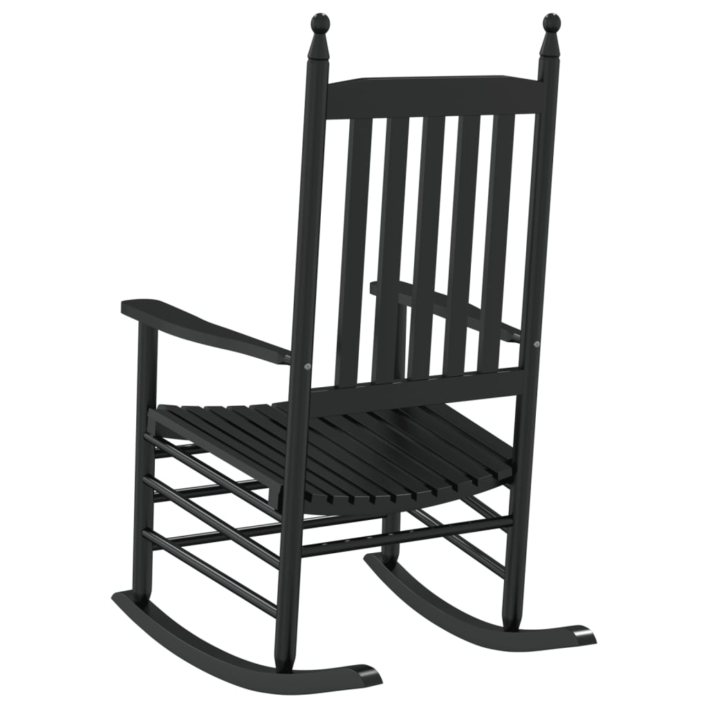 Black Solid Wood Rocking Chairs, Curved Seats, 2 Pcs Set - Poplar