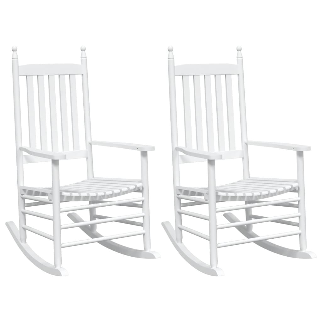 White Solid Wood Fir Rocking Chairs with Curved Seats, Set of 2