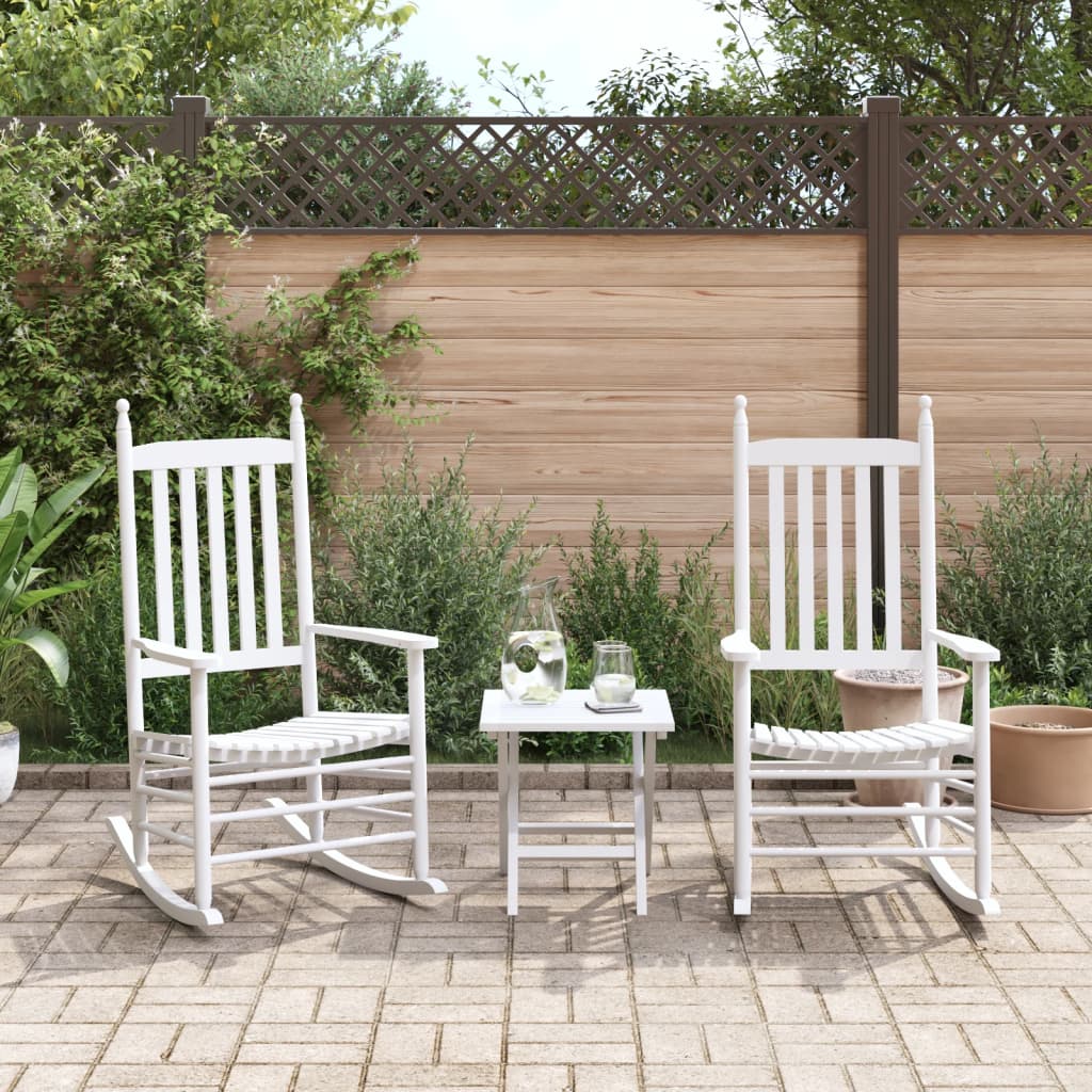 White Solid Wood Fir Rocking Chairs with Curved Seats, Set of 2