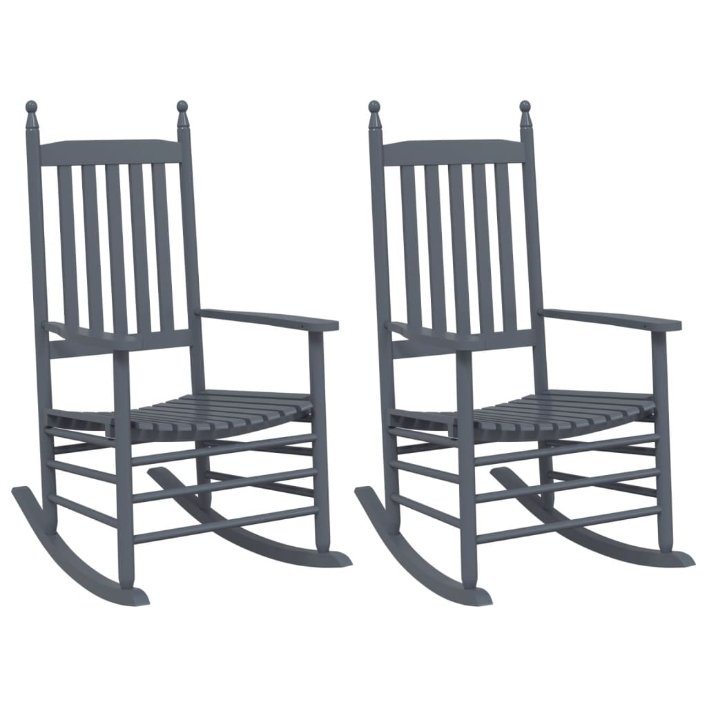 Grey Solid Wood Poplar Rocking Chairs, Set of 2, Curved Seats