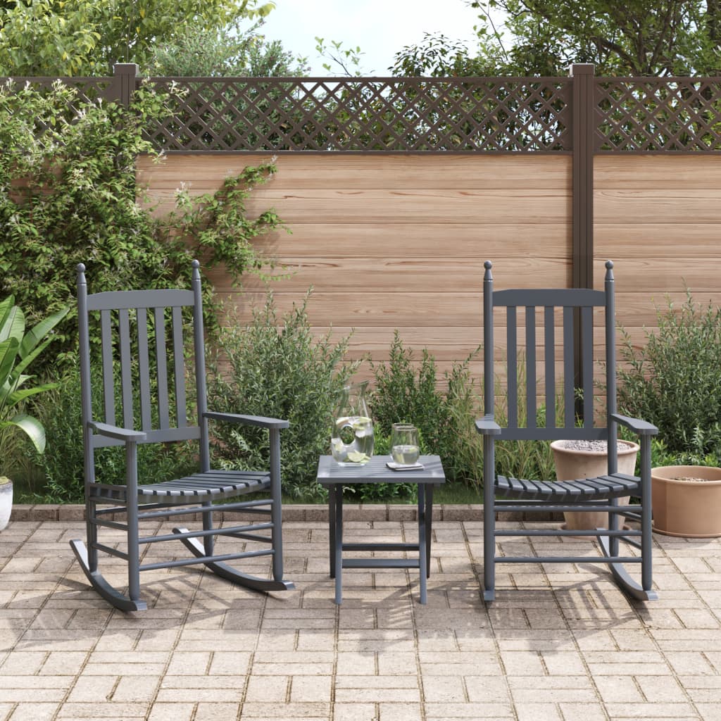 Grey Solid Wood Poplar Rocking Chairs, Set of 2, Curved Seats
