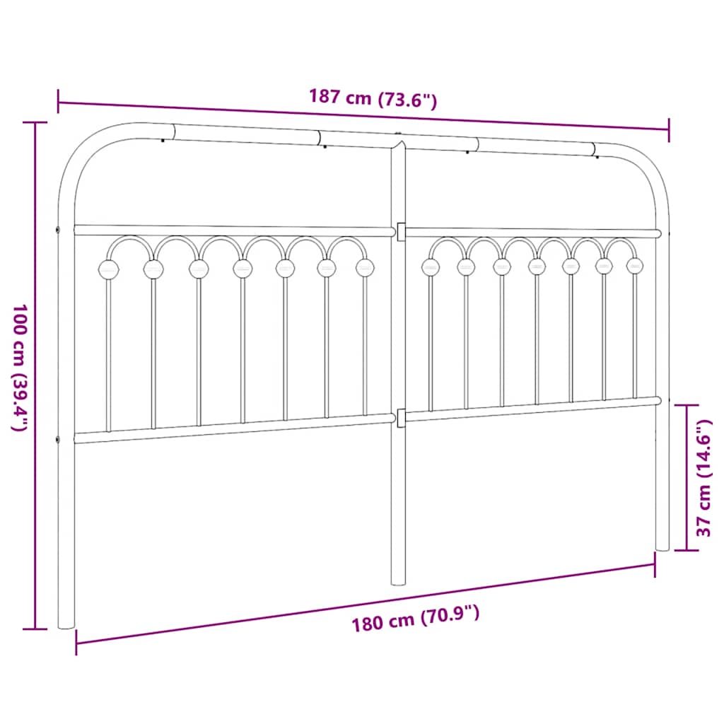 180 cm Black Metal Headboard - Stylish & Durable Bedroom Upgrade