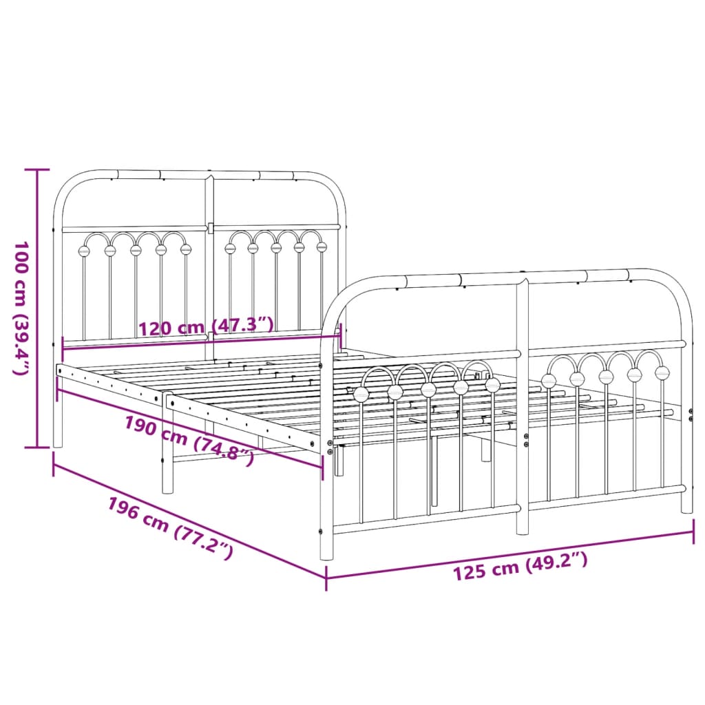 White Metal Bed Frame with Footboard, 120x190cm, No Mattress