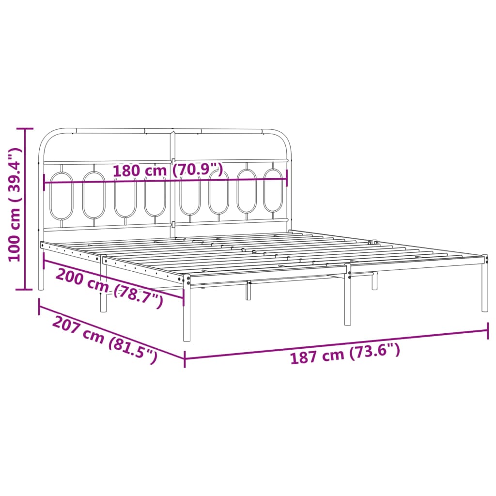 Elegant White Metal Bed Frame with Headboard 180x200cm