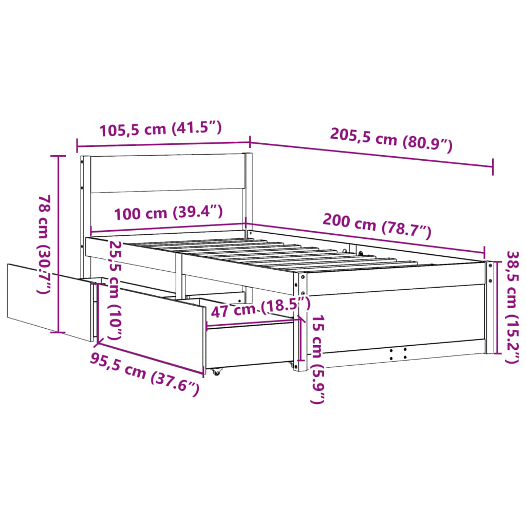 Solid Pine Wood Bed Frame 100x200 cm - No Mattress Included