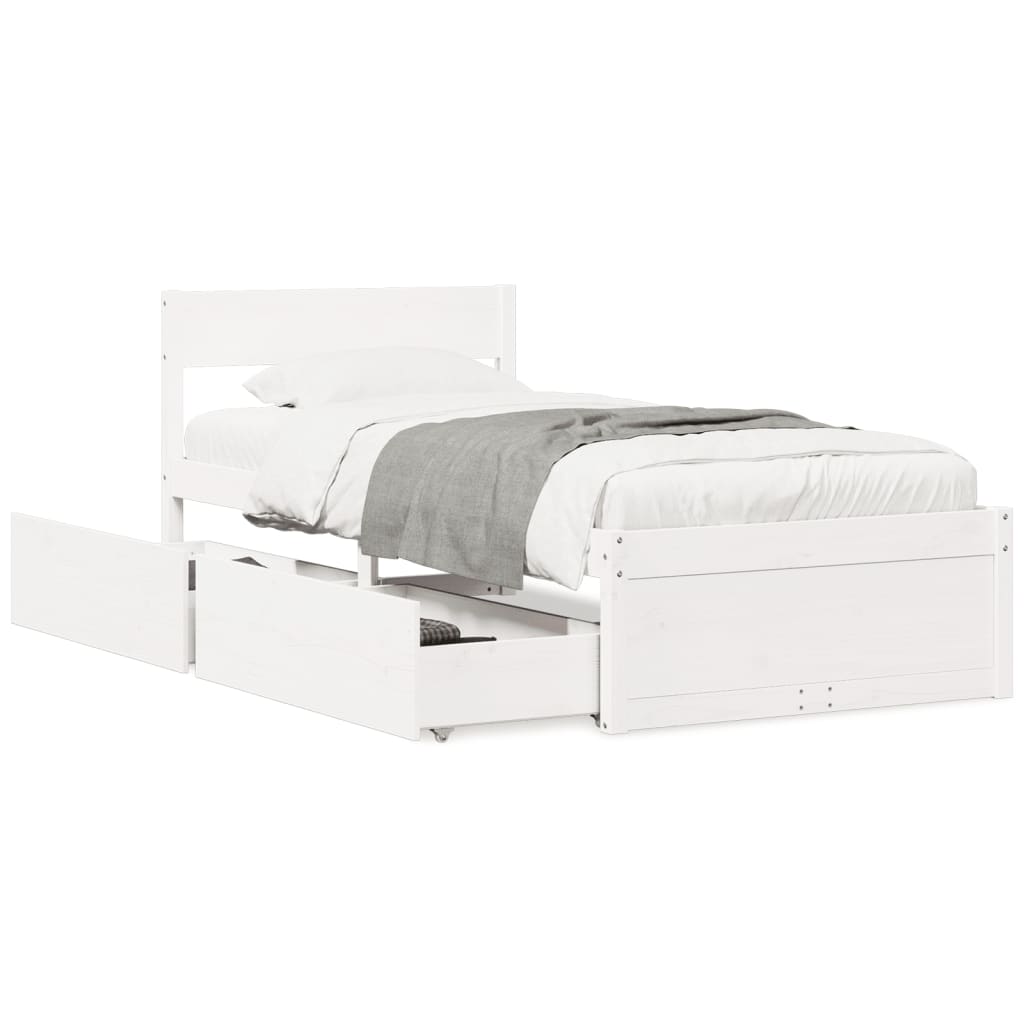 Solid Pine Wood Bed Frame, White, 90x200 cm (Mattress Not Included)