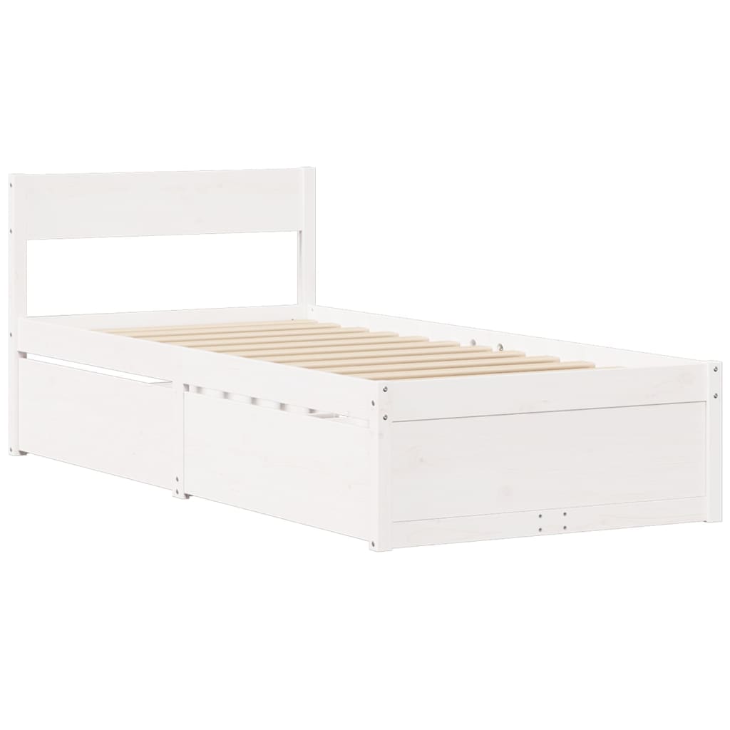Solid Pine Wood Bed Frame, White, 90x200 cm (Mattress Not Included)