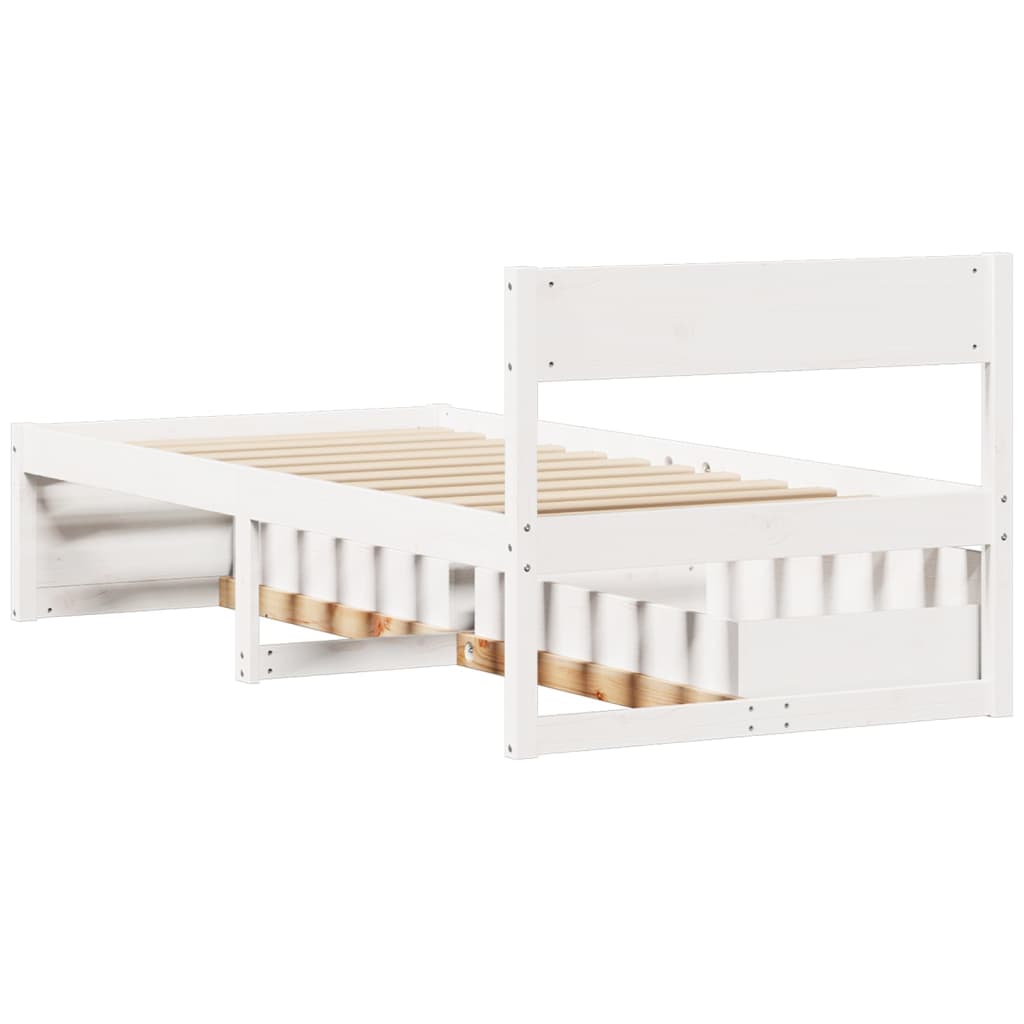 Solid Pine Wood Bed Frame, White, 90x200 cm (Mattress Not Included)