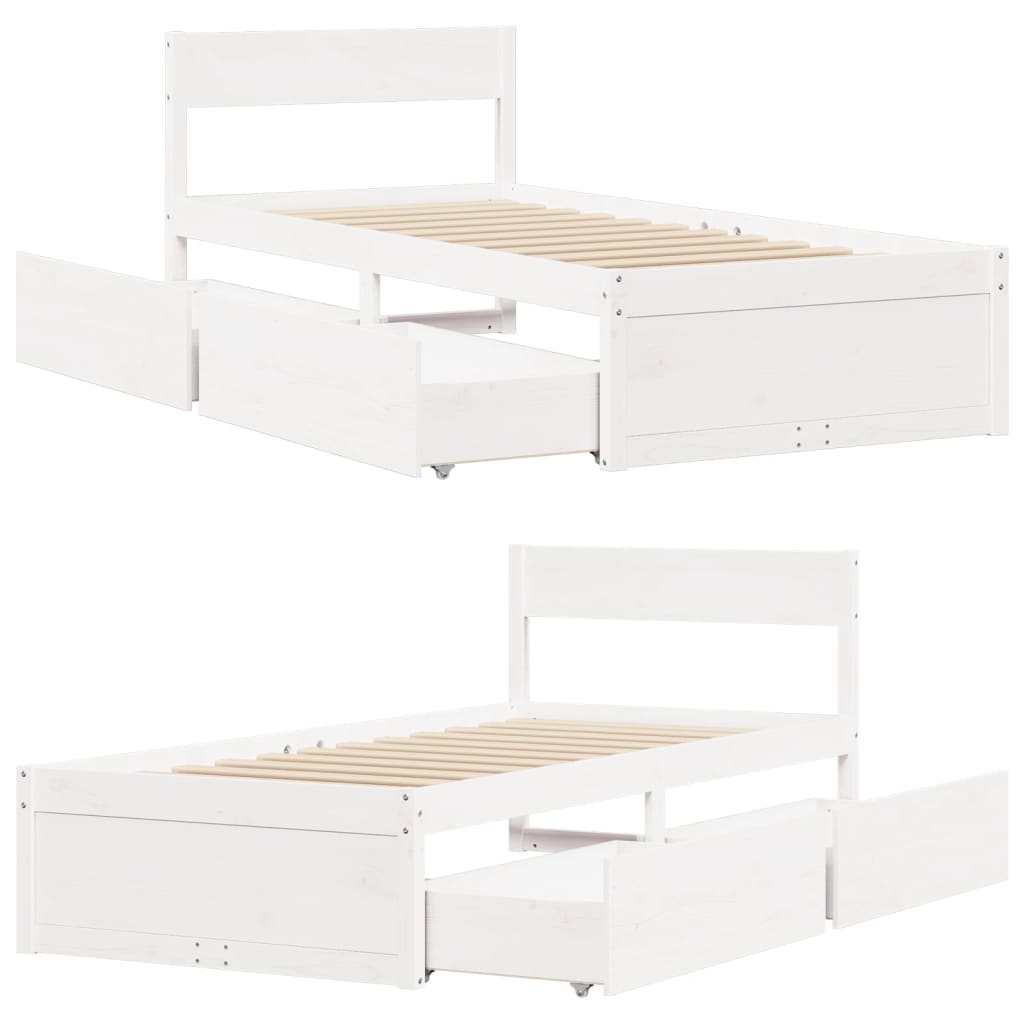 Solid Pine Wood Bed Frame, White, 90x200 cm (Mattress Not Included)