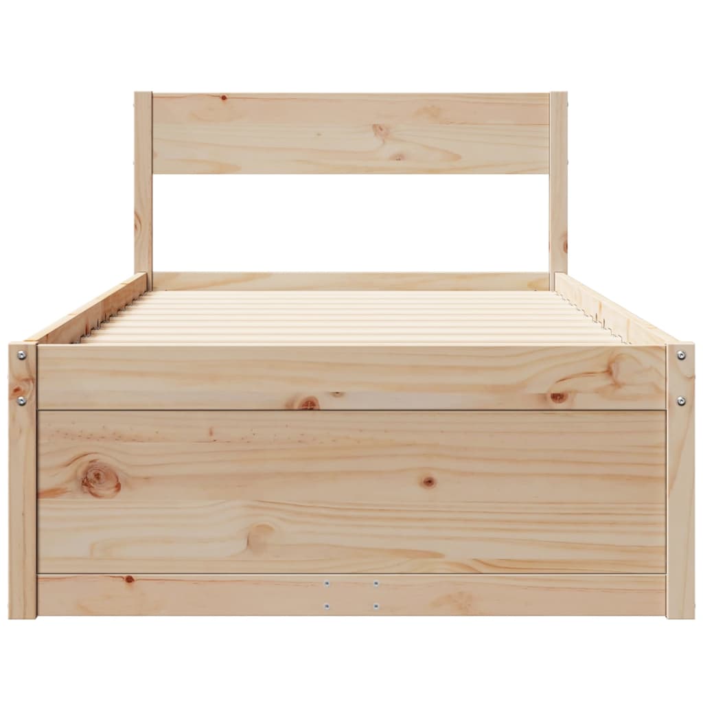 Solid Pine Wood Single Bed Frame, 90x190 cm, Mattress Not Included