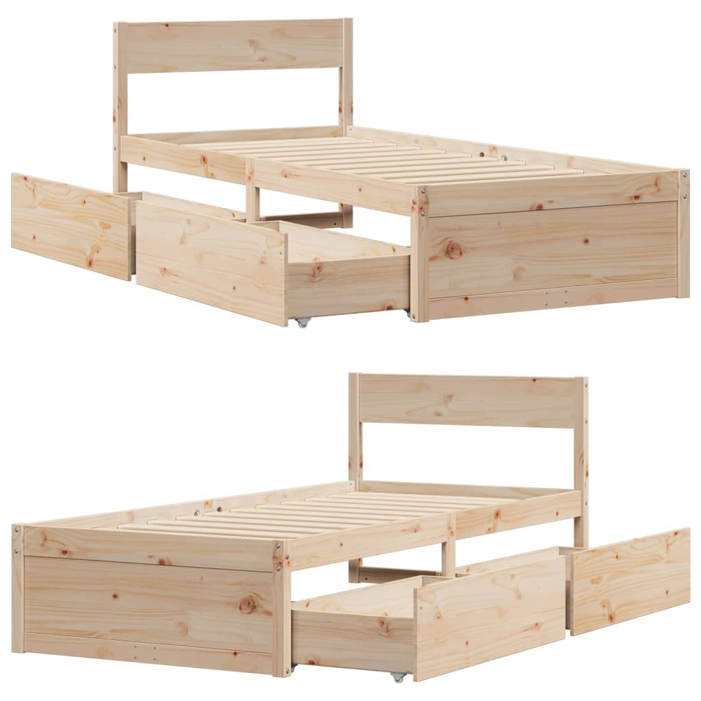 Solid Pine Wood Single Bed Frame, 90x190 cm, Mattress Not Included