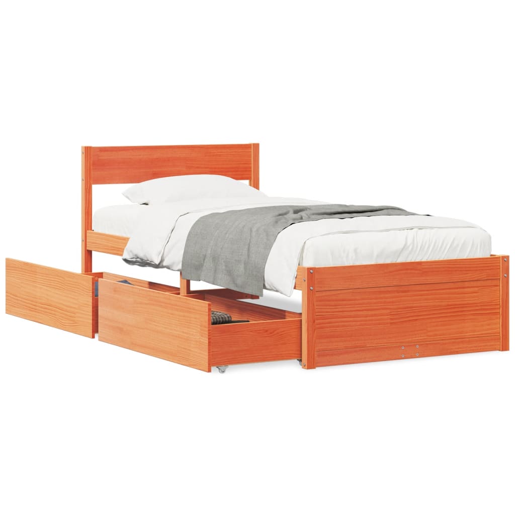 Solid Pine Wood Bed Frame - Wax Brown, Single 90x190 cm
