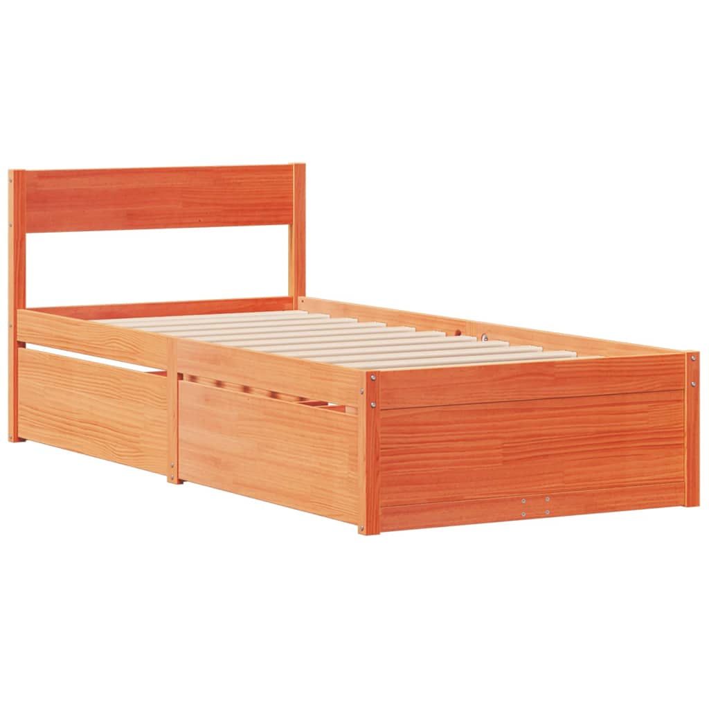 Solid Pine Wood Bed Frame - Wax Brown, Single 90x190 cm