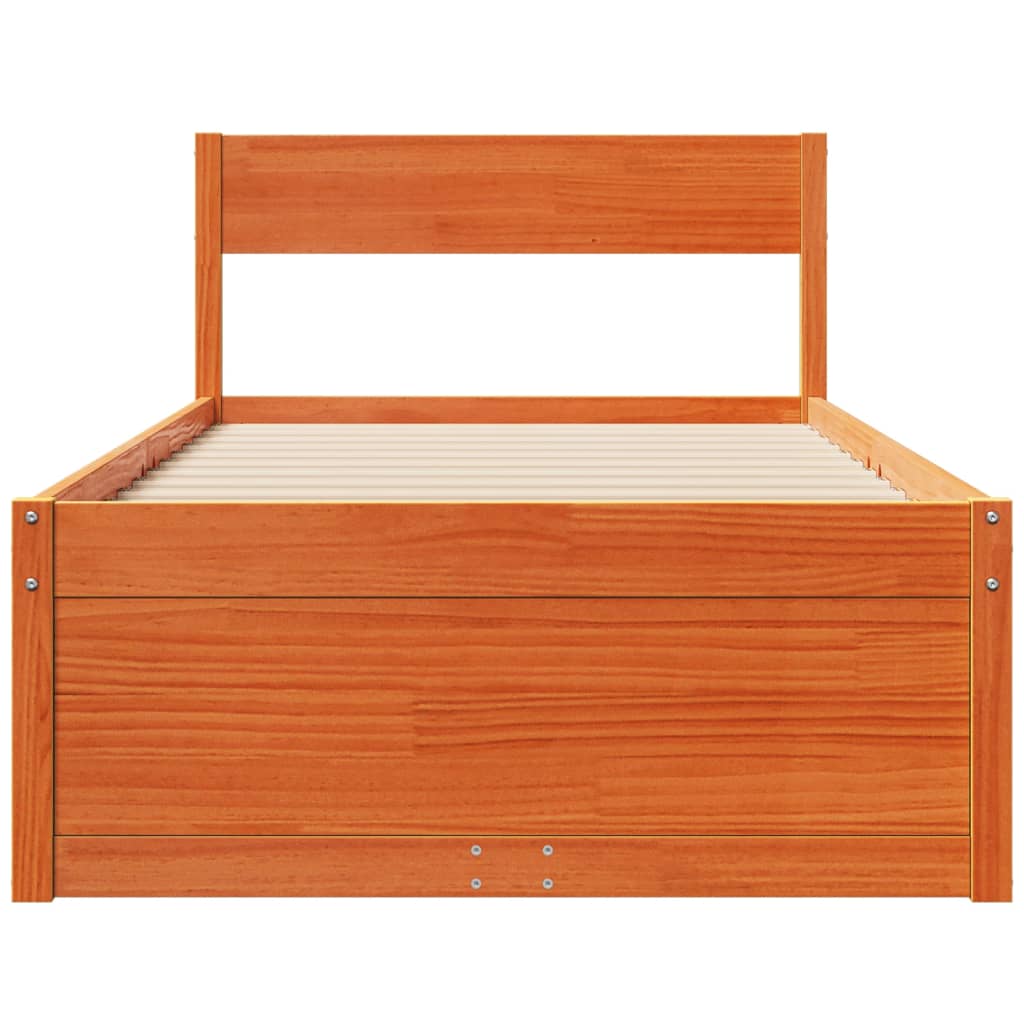 Solid Pine Wood Bed Frame - Wax Brown, Single 90x190 cm