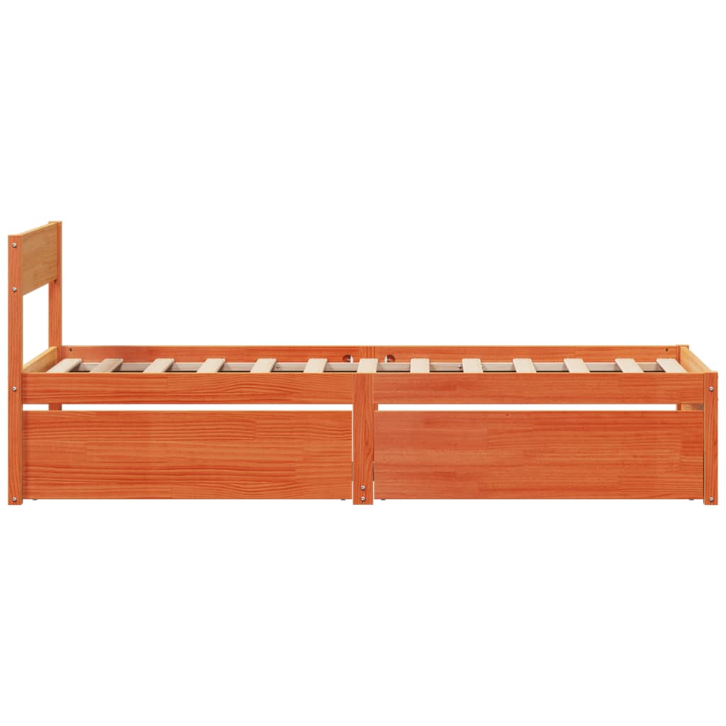 Solid Pine Wood Bed Frame - Wax Brown, Single 90x190 cm