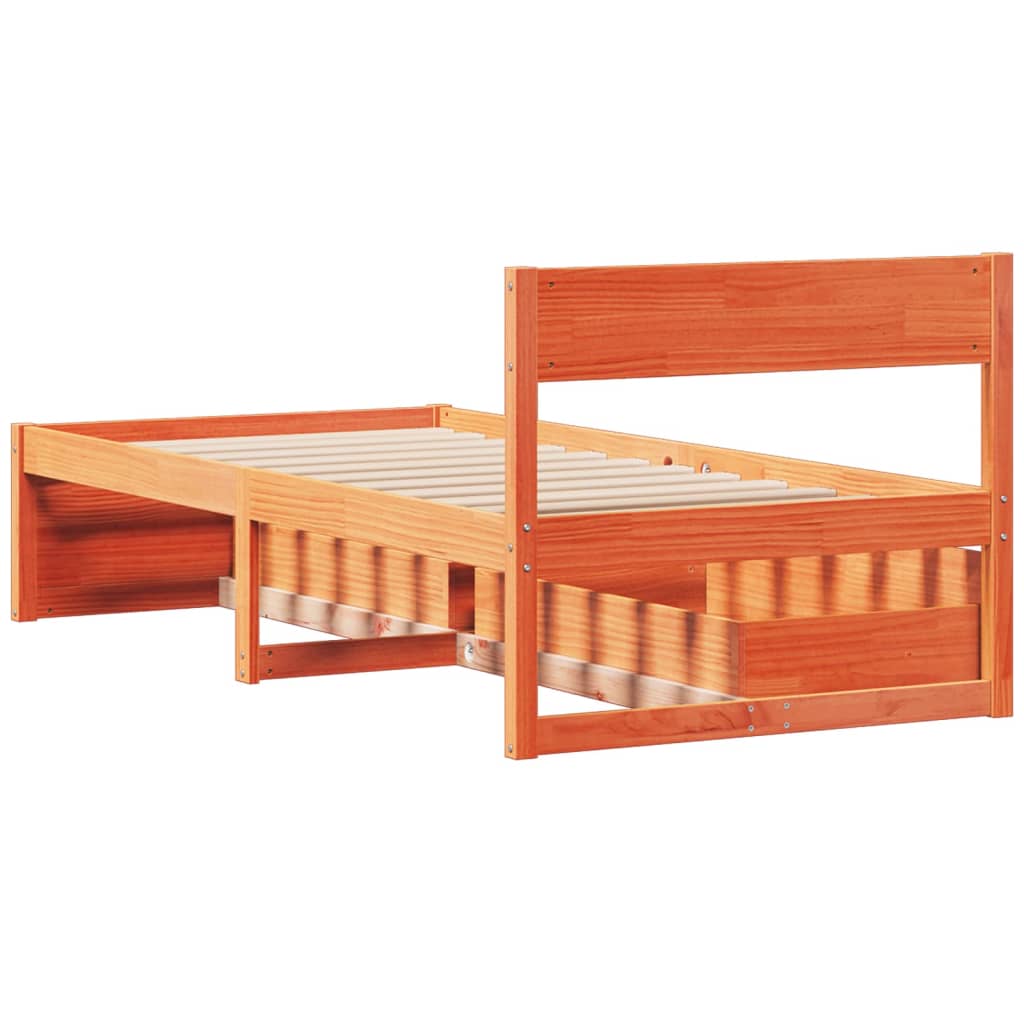 Solid Pine Wood Bed Frame - Wax Brown, Single 90x190 cm