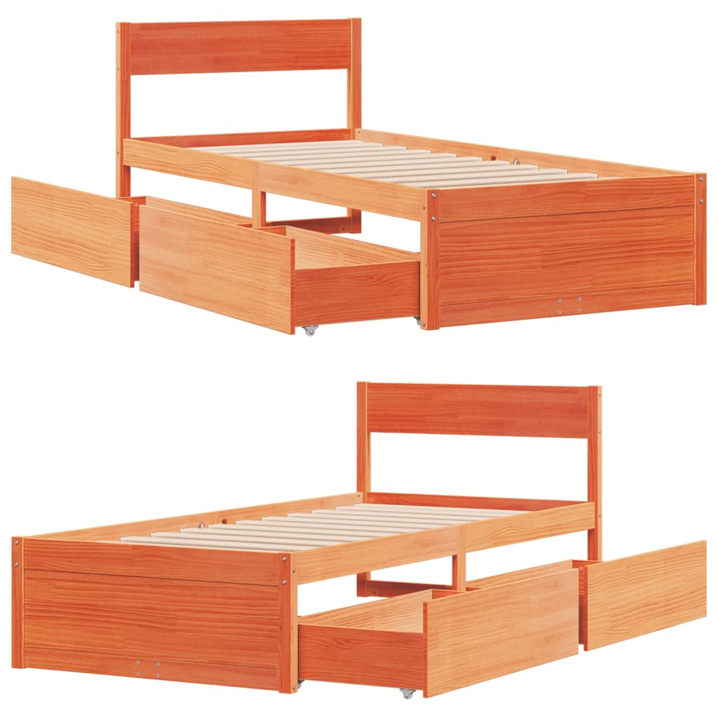 Solid Pine Wood Bed Frame - Wax Brown, Single 90x190 cm