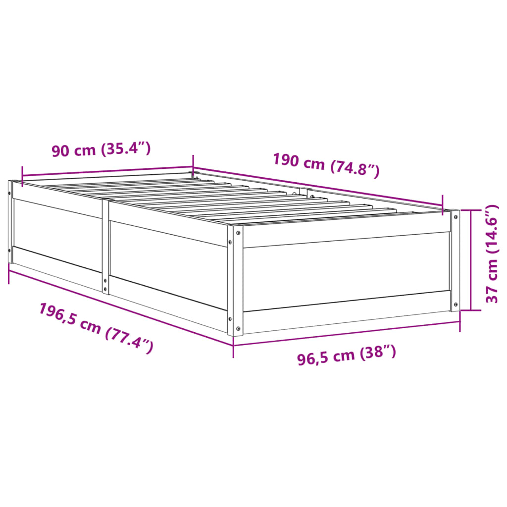 Solid Pine Wood Bed Frame 90x190 cm Single - No Mattress